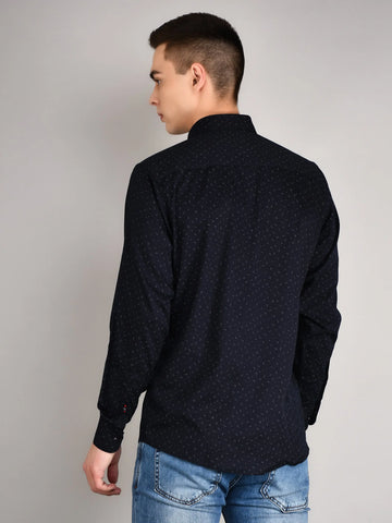 Navy Blue Printed Regular Fit Shirt TIM PARIS