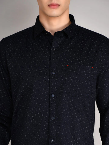 Navy Blue Printed Regular Fit Shirt TIM PARIS