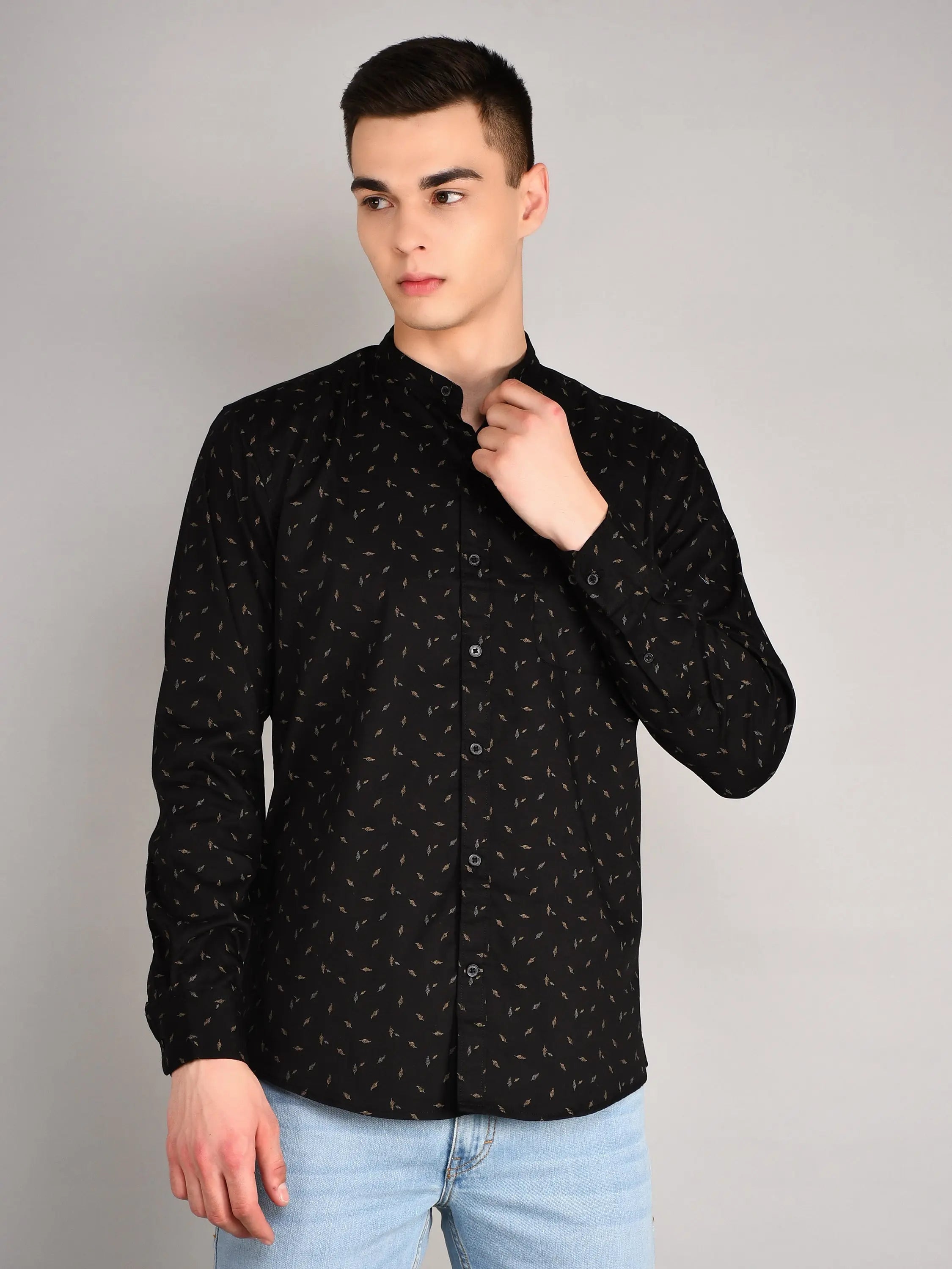 Black Printed Regular Fit Shirt TIM PARIS