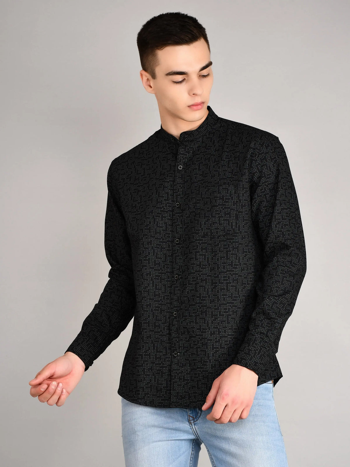 Black Printed Regular Fit Shirt TIM PARIS