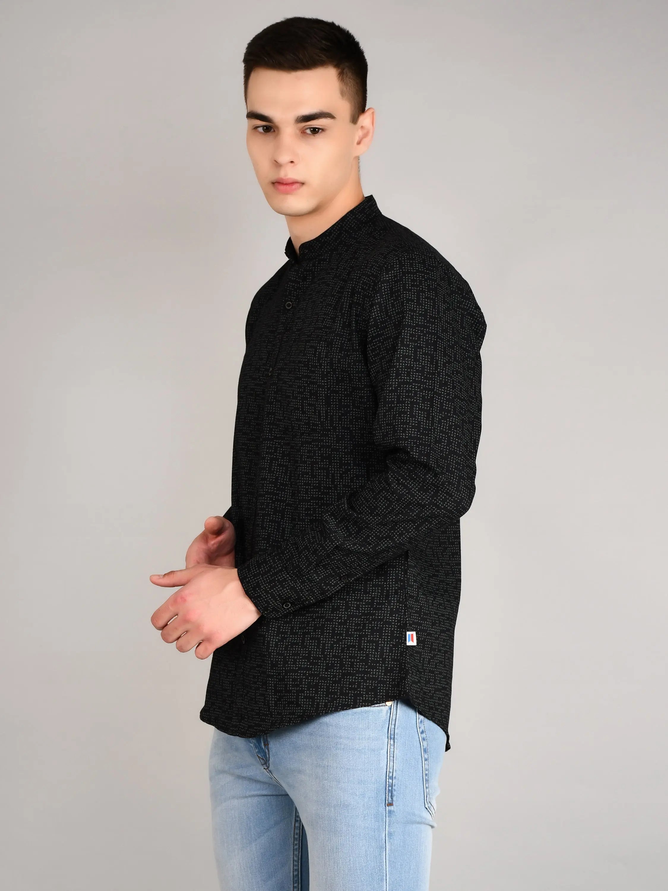 Black Printed Regular Fit Shirt TIM PARIS