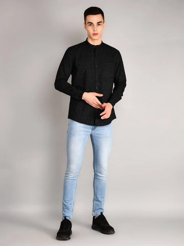 Black Printed Regular Fit Shirt TIM PARIS