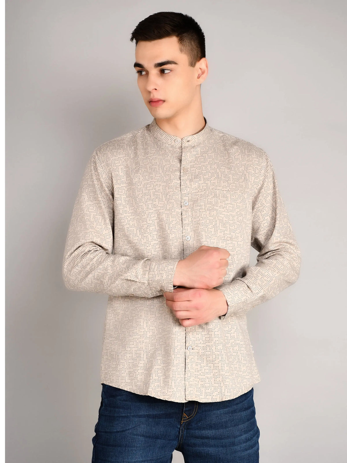 Cream Printed Regular Fit Shirt TIM PARIS