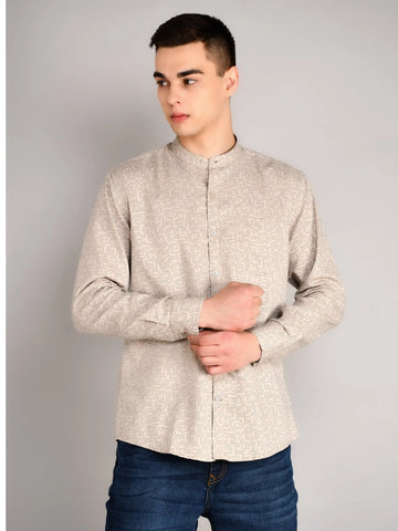 Cream Printed Regular Fit Shirt TIM PARIS