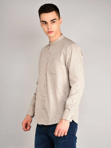 Cream Printed Regular Fit Shirt TIM PARIS