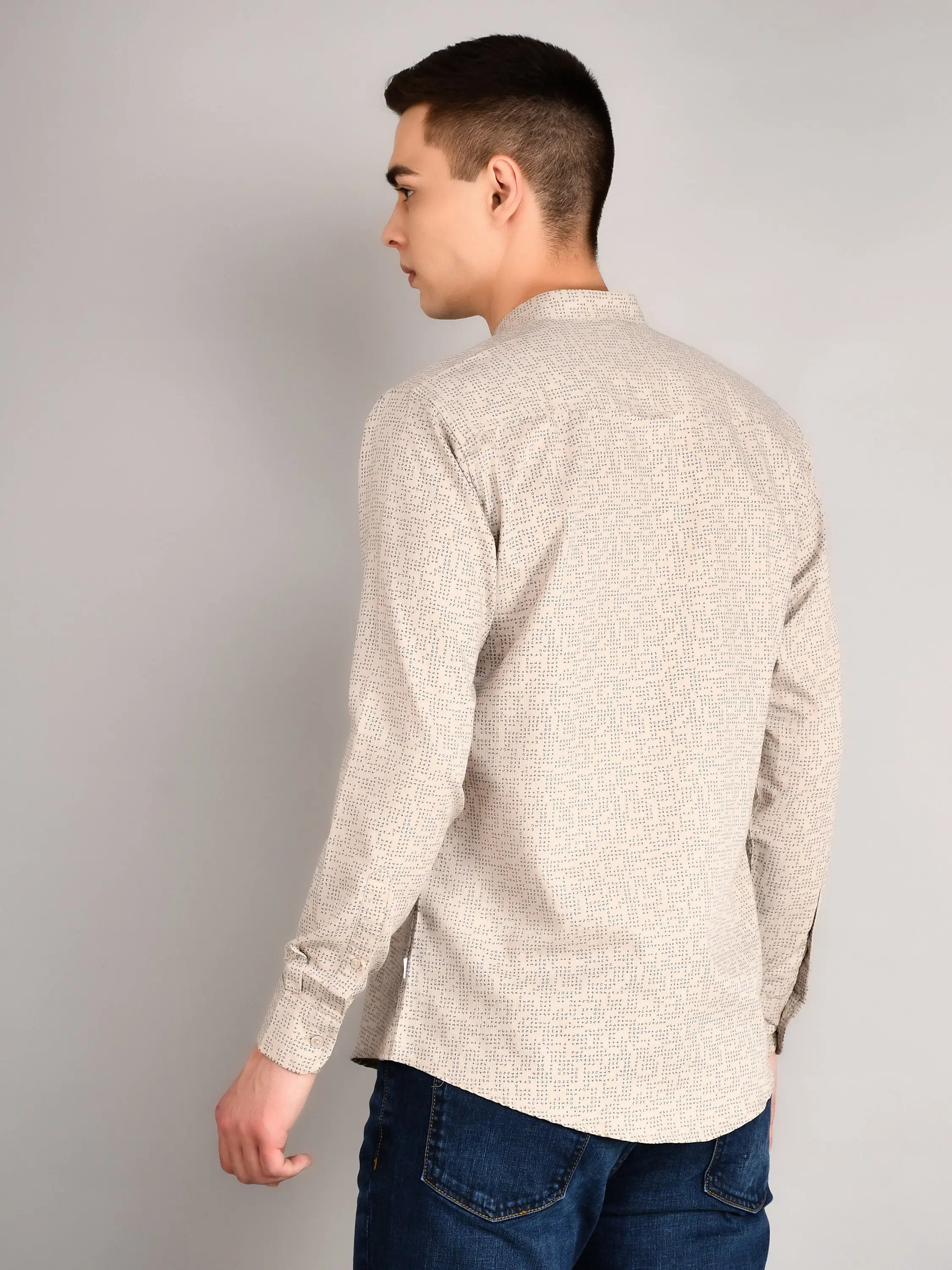 Cream Printed Regular Fit Shirt TIM PARIS