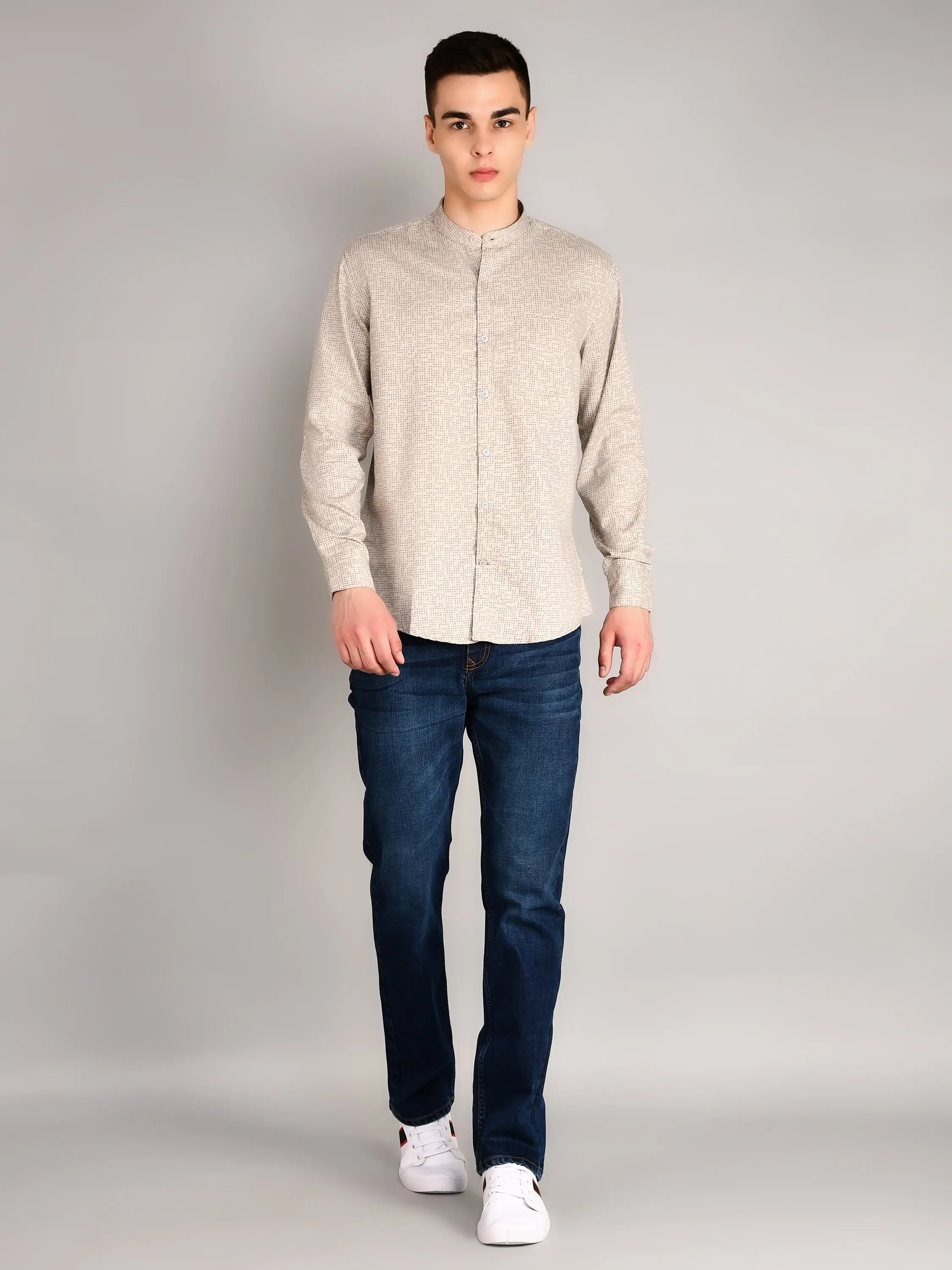Cream Printed Regular Fit Shirt TIM PARIS