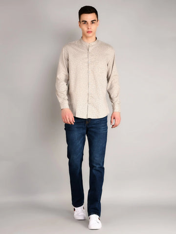 Cream Printed Regular Fit Shirt TIM PARIS