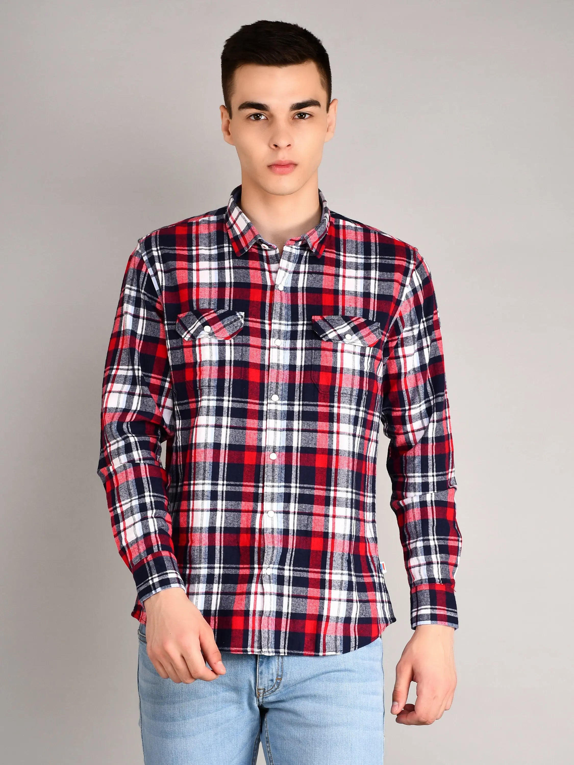 Red Checkered Regular Fit Shirt TIM PARIS