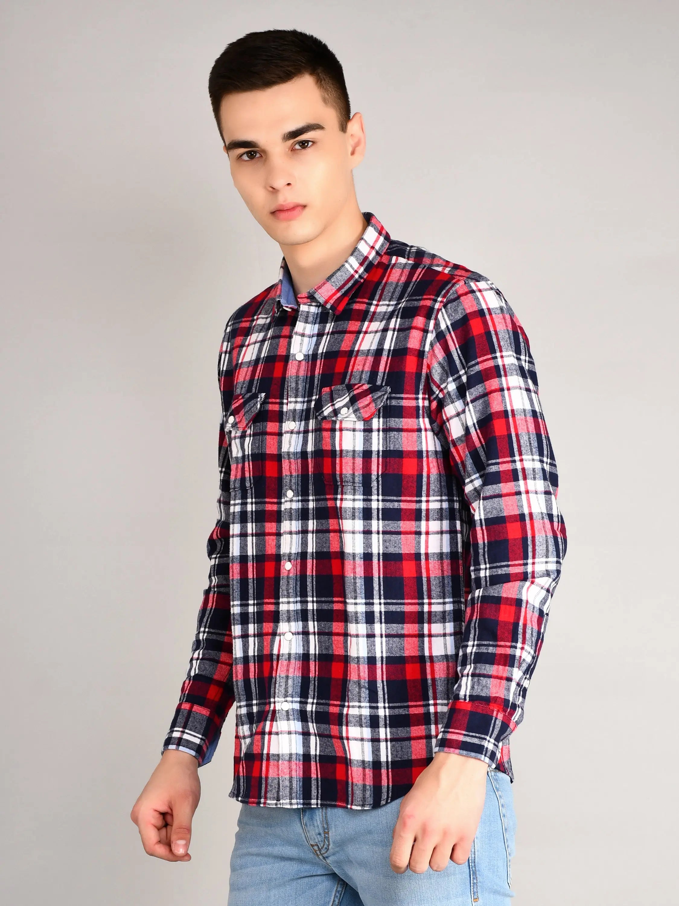 Red Checkered Regular Fit Shirt TIM PARIS