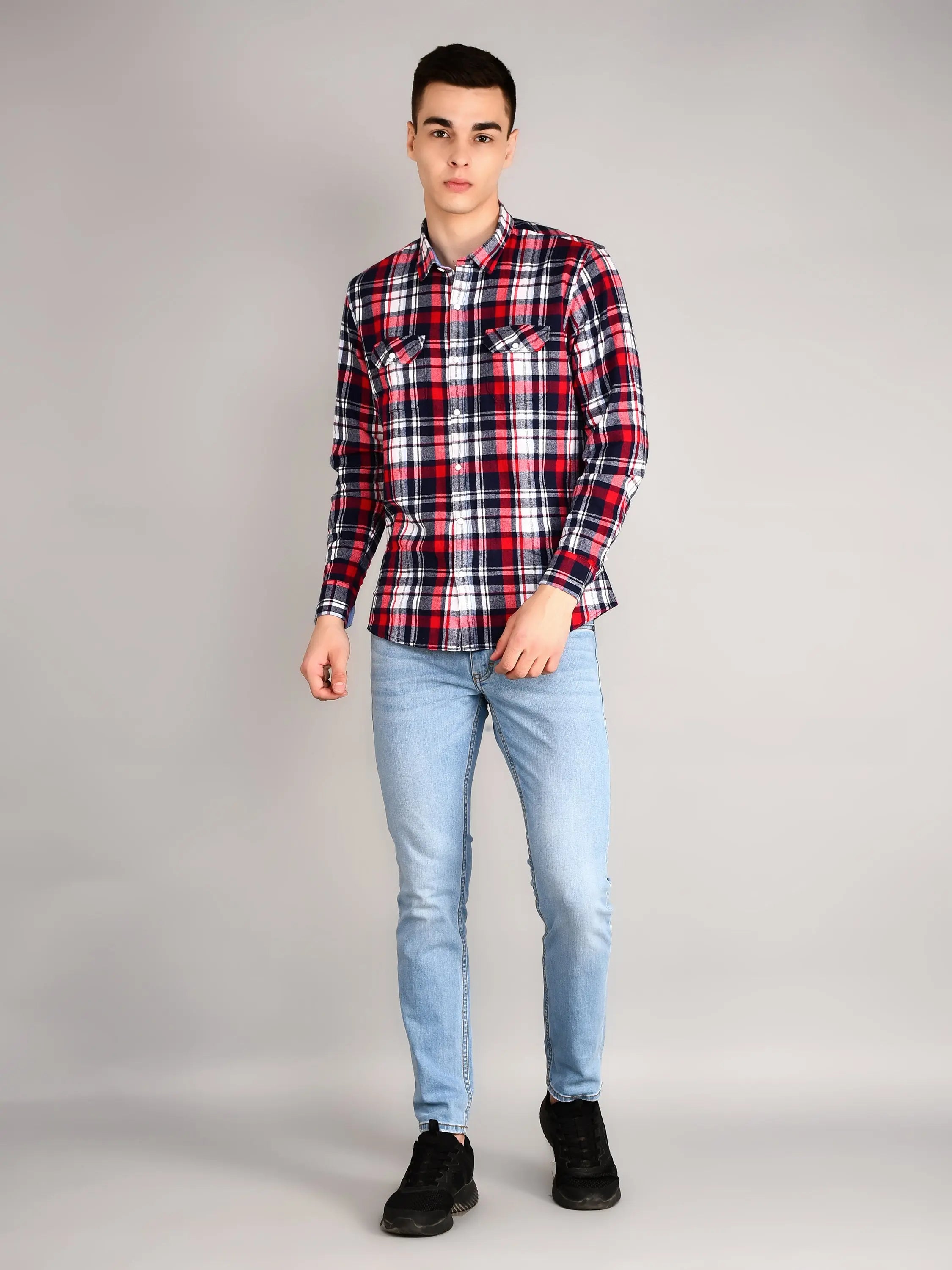 Red Checkered Regular Fit Shirt TIM PARIS