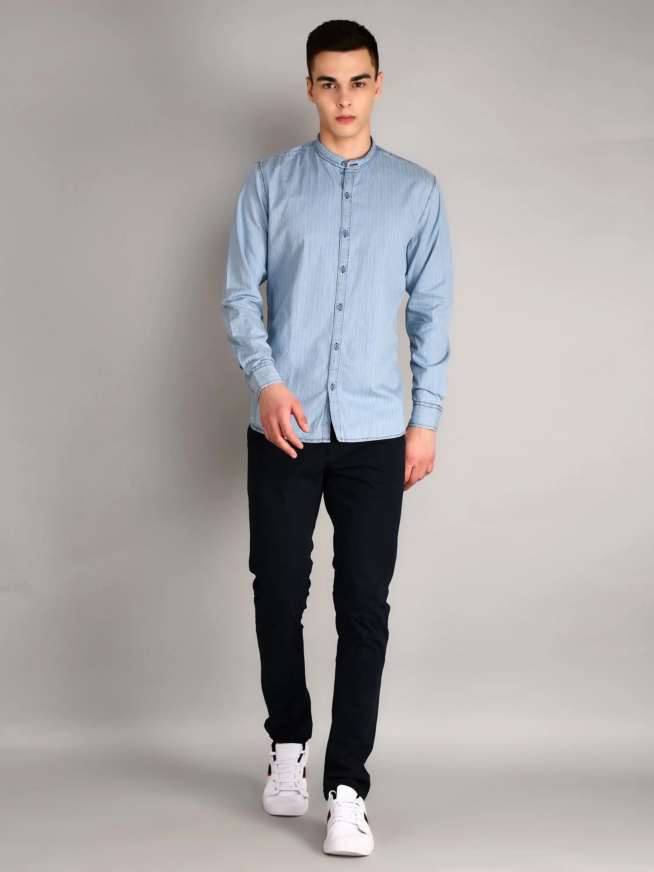 Light Indigo Checkered Regular Fit Shirt TIM PARIS
