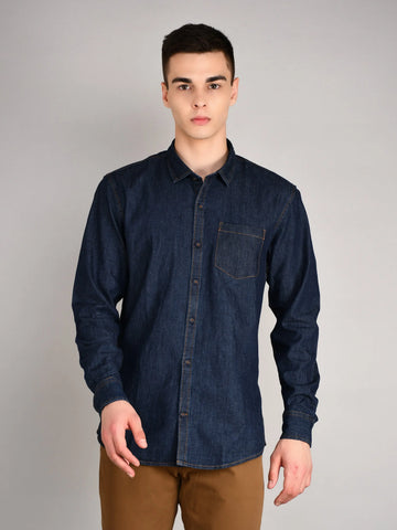 Indigo Navy Solid Regular Fit Shirt TIM PARIS