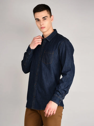 Indigo Navy Solid Regular Fit Shirt TIM PARIS