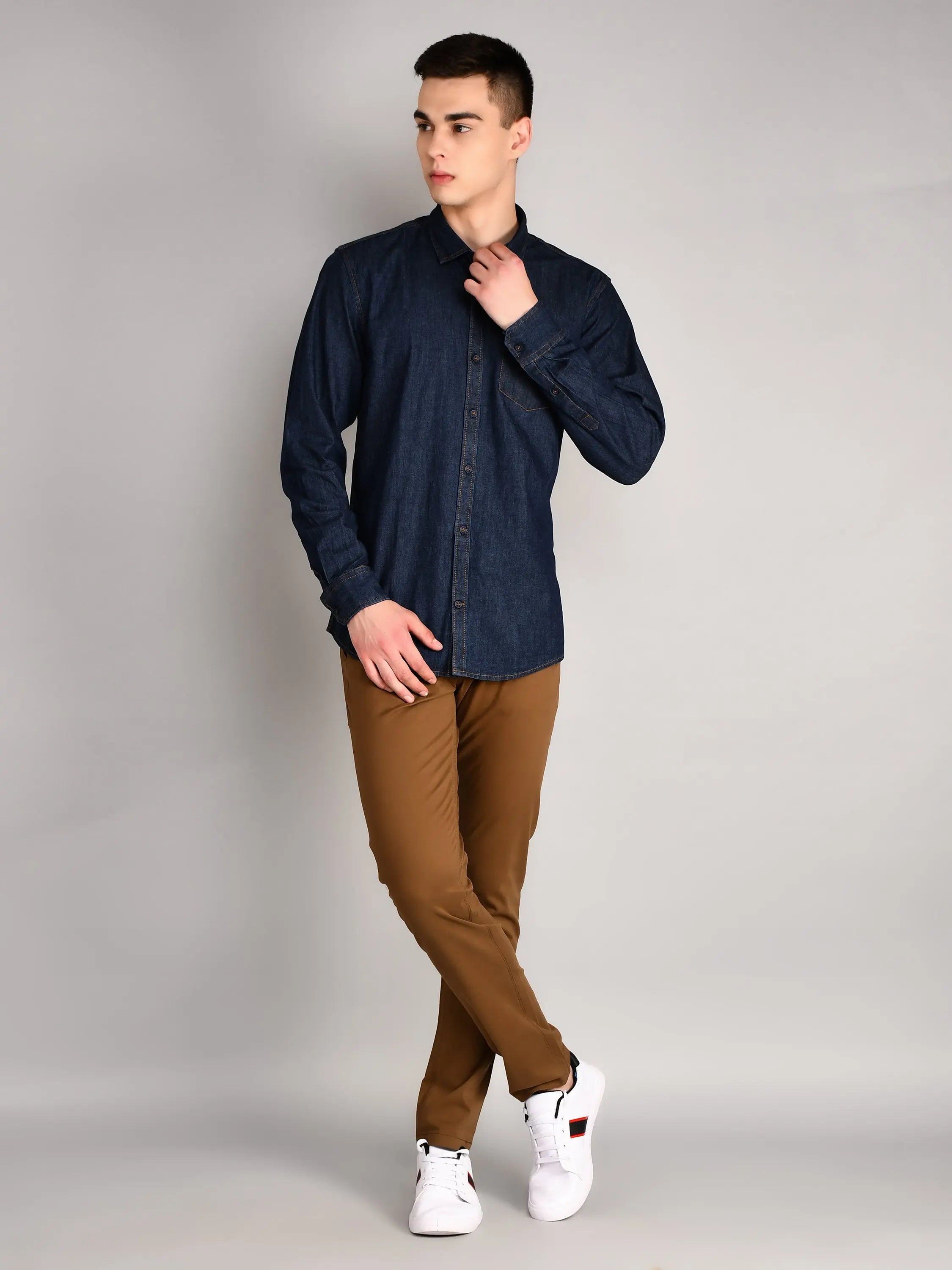 Indigo Navy Solid Regular Fit Shirt TIM PARIS