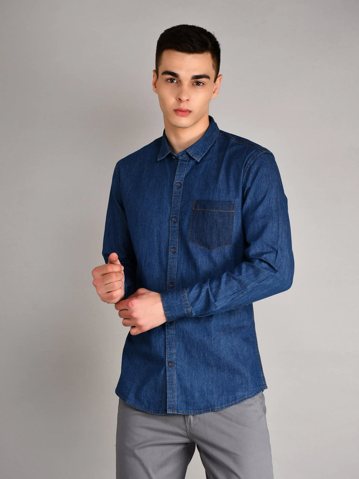 Light Indigo Solid Regular Fit Shirt TIM PARIS