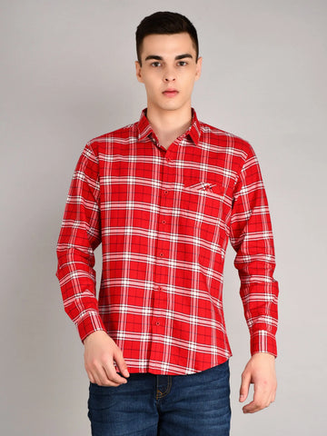 Red Checkered Regular Fit Shirt TIM PARIS
