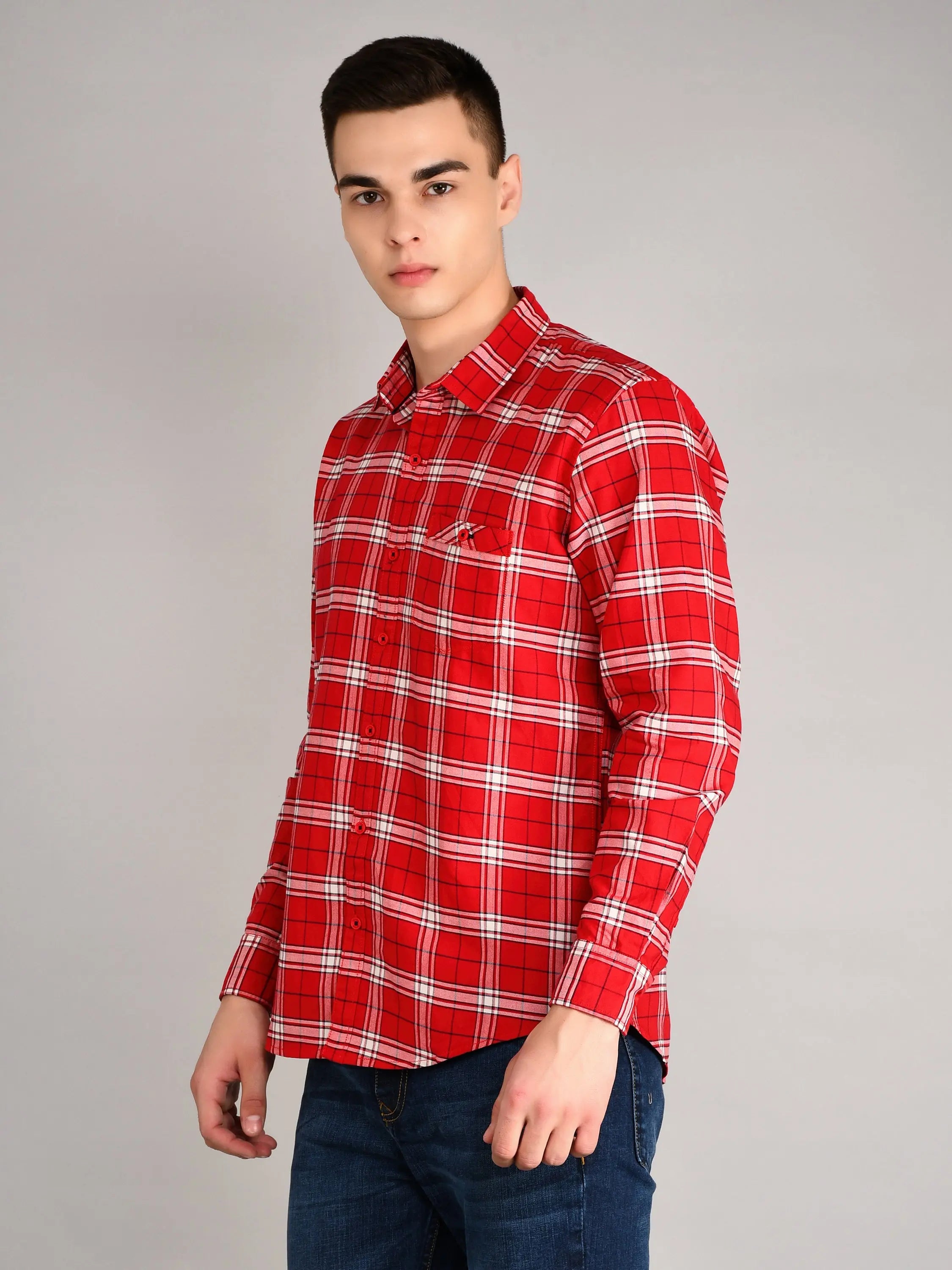 Red Checkered Regular Fit Shirt TIM PARIS