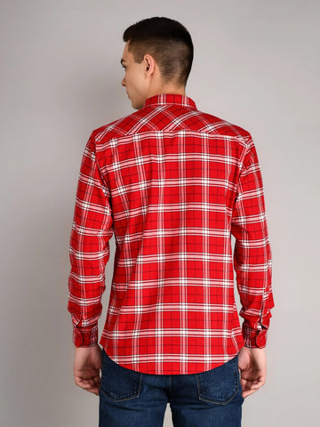 Red Checkered Regular Fit Shirt TIM PARIS