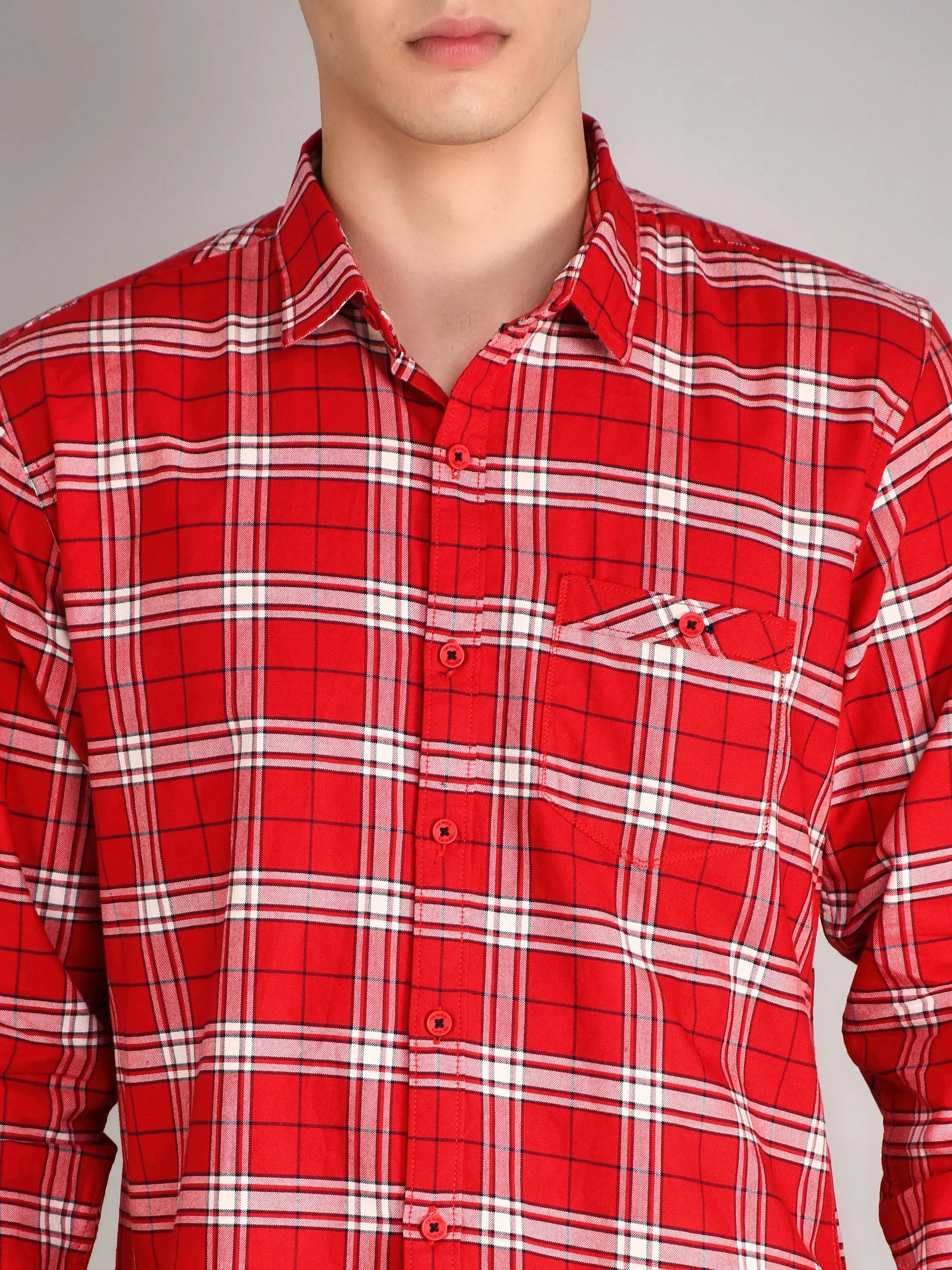 Red Checkered Regular Fit Shirt TIM PARIS