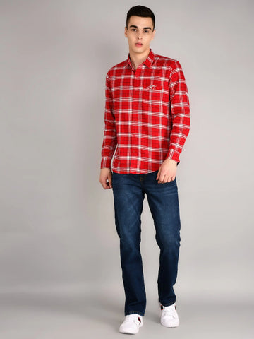 Red Checkered Regular Fit Shirt TIM PARIS