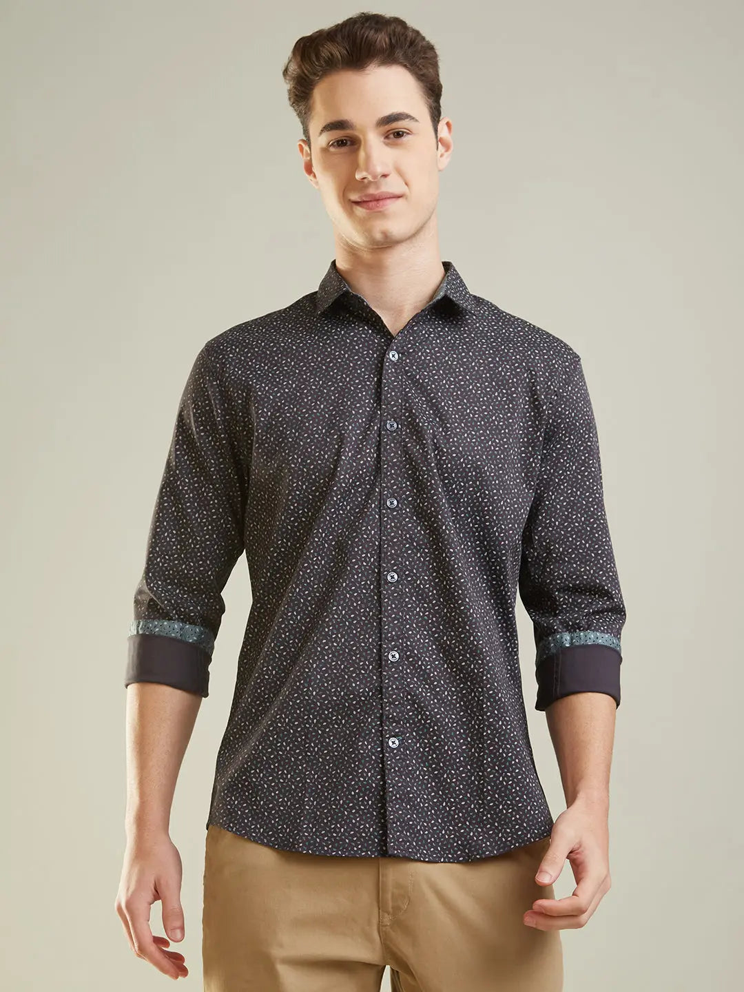 Black Printed Regular Fit Shirt TIM PARIS