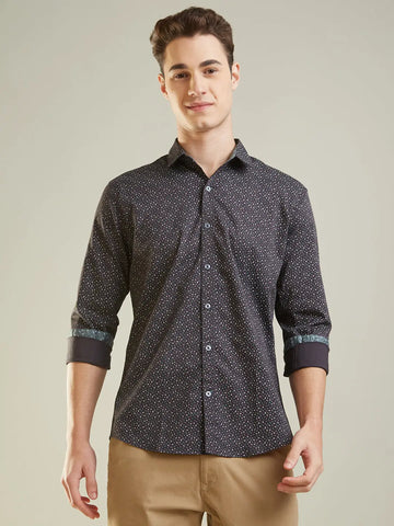 Black Printed Regular Fit Shirt TIM PARIS