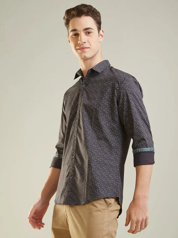 Black Printed Regular Fit Shirt TIM PARIS