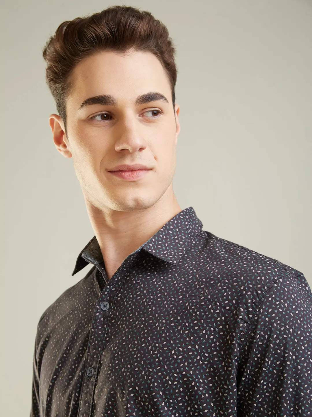Black Printed Regular Fit Shirt TIM PARIS