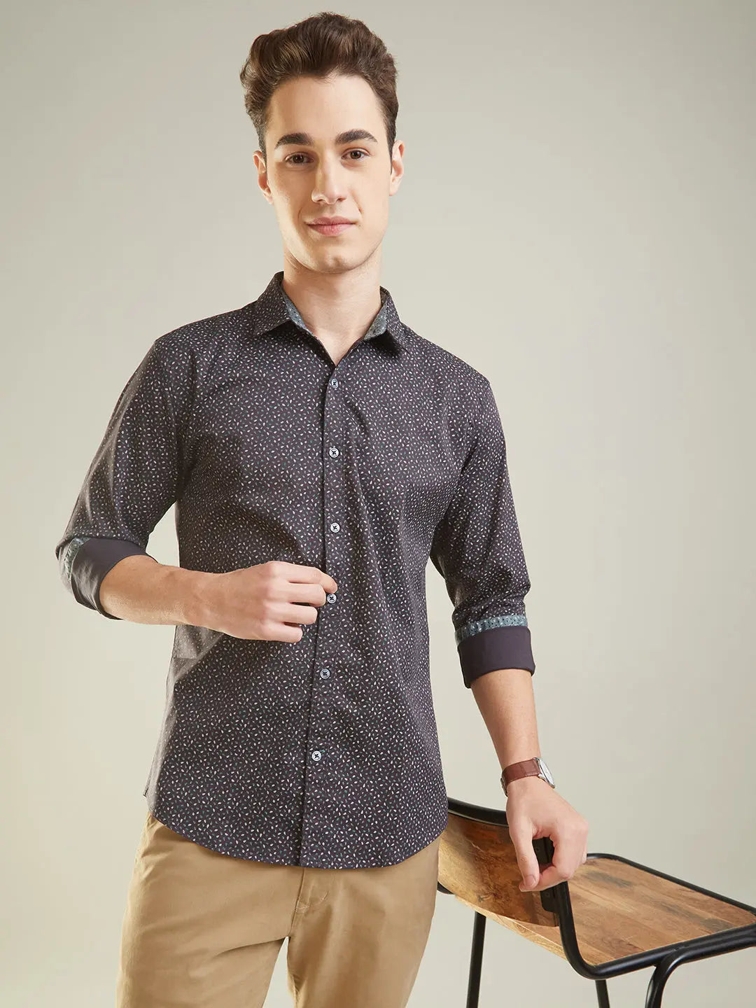 Black Printed Regular Fit Shirt TIM PARIS