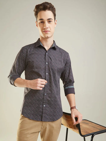 Black Printed Regular Fit Shirt TIM PARIS