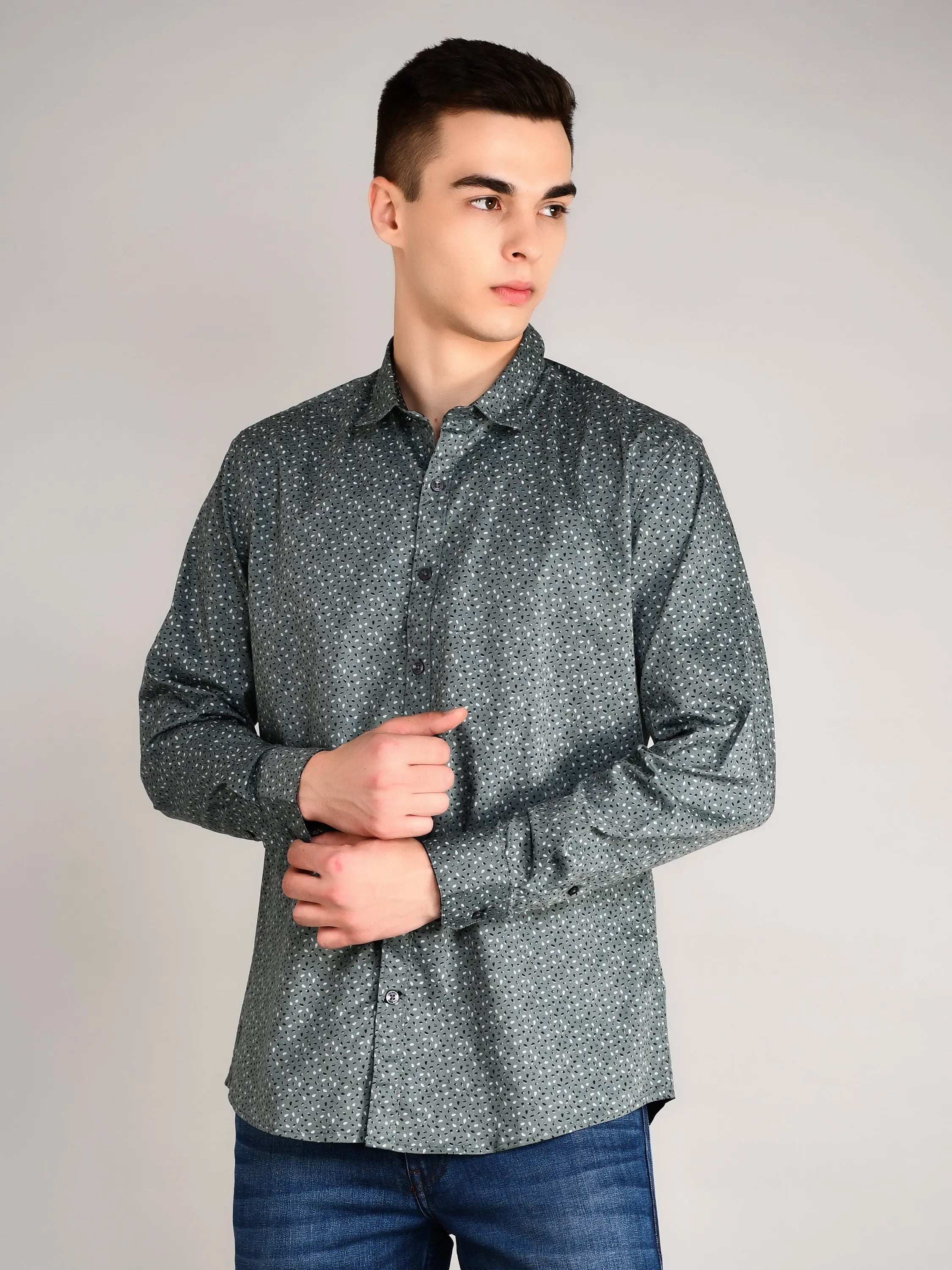Sea Green Printed Regular Fit Shirt TIM PARIS