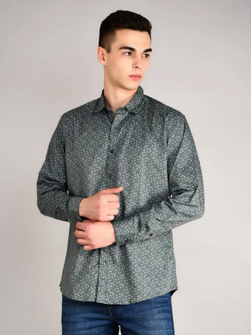Sea Green Printed Regular Fit Shirt TIM PARIS