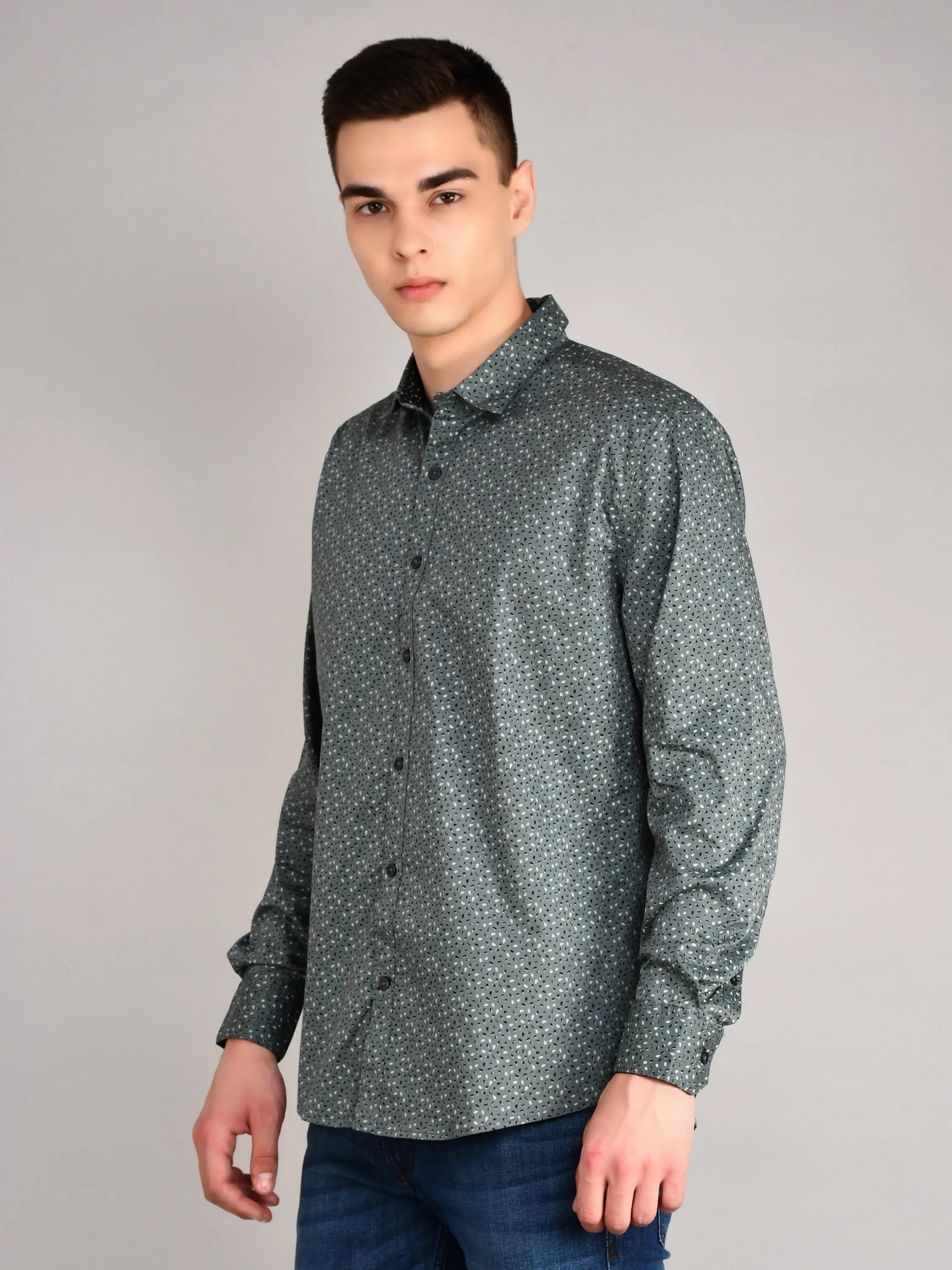 Sea Green Printed Regular Fit Shirt TIM PARIS
