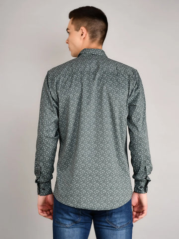 Sea Green Printed Regular Fit Shirt TIM PARIS