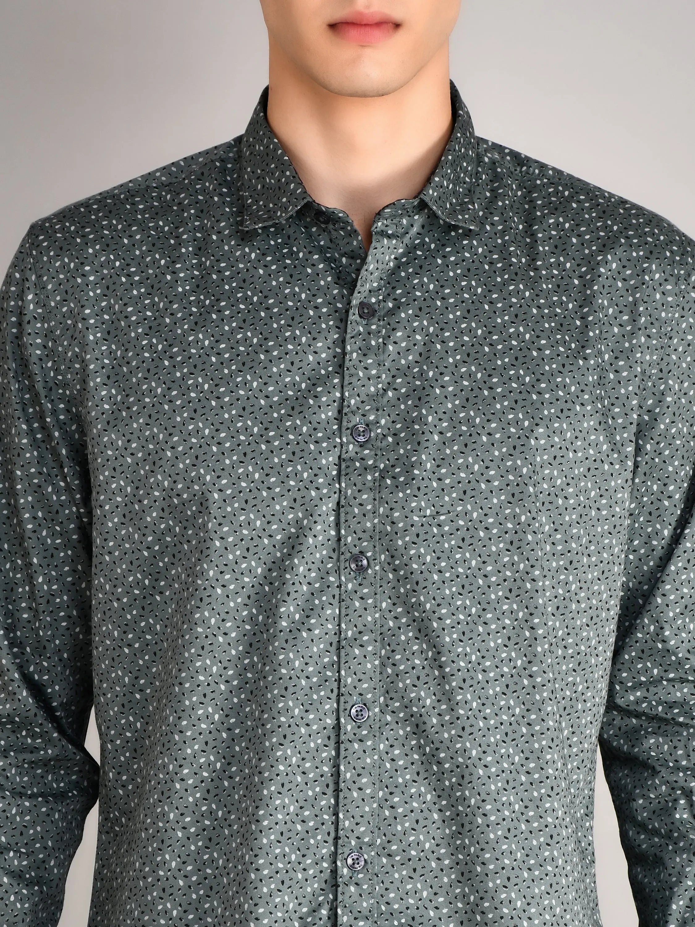 Sea Green Printed Regular Fit Shirt TIM PARIS