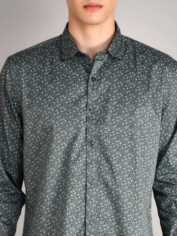 Sea Green Printed Regular Fit Shirt TIM PARIS