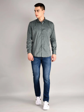 Sea Green Printed Regular Fit Shirt TIM PARIS