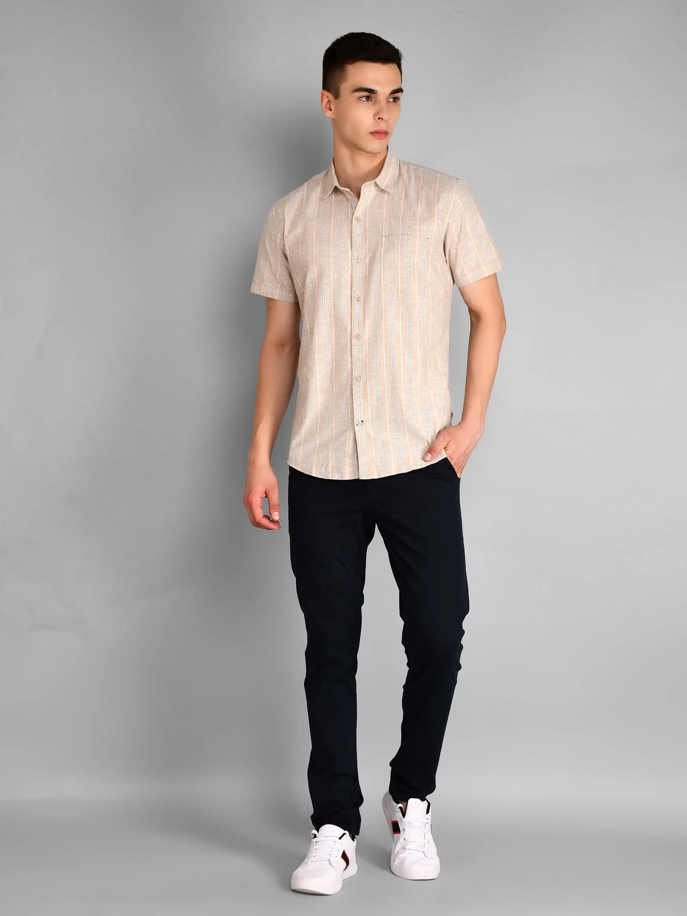 Grey Checkered Regular Fit Shirt TIM PARIS
