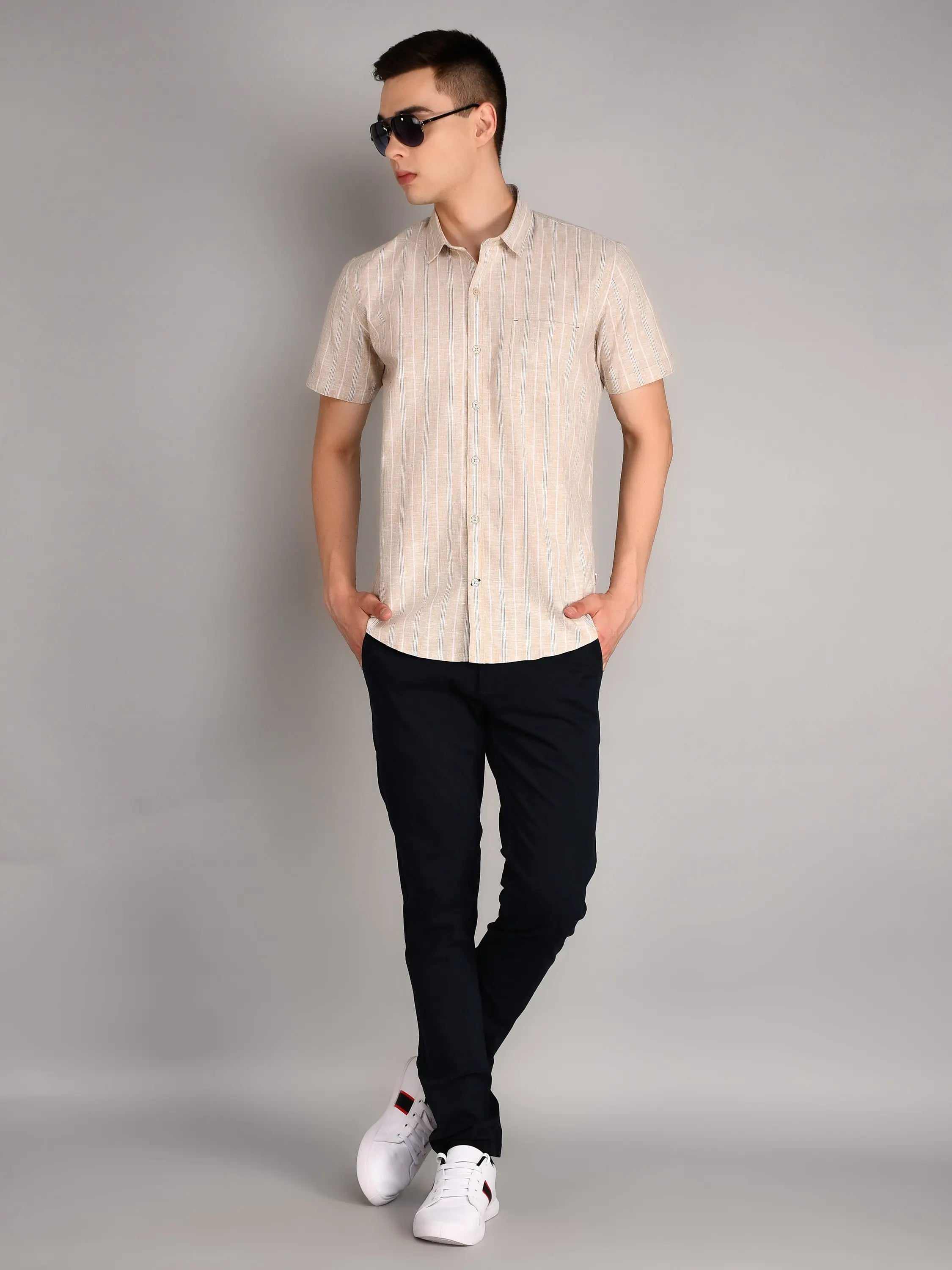 Grey Checkered Regular Fit Shirt TIM PARIS