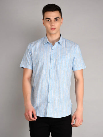 Sky Blue Checkered Regular Fit Shirt TIM PARIS
