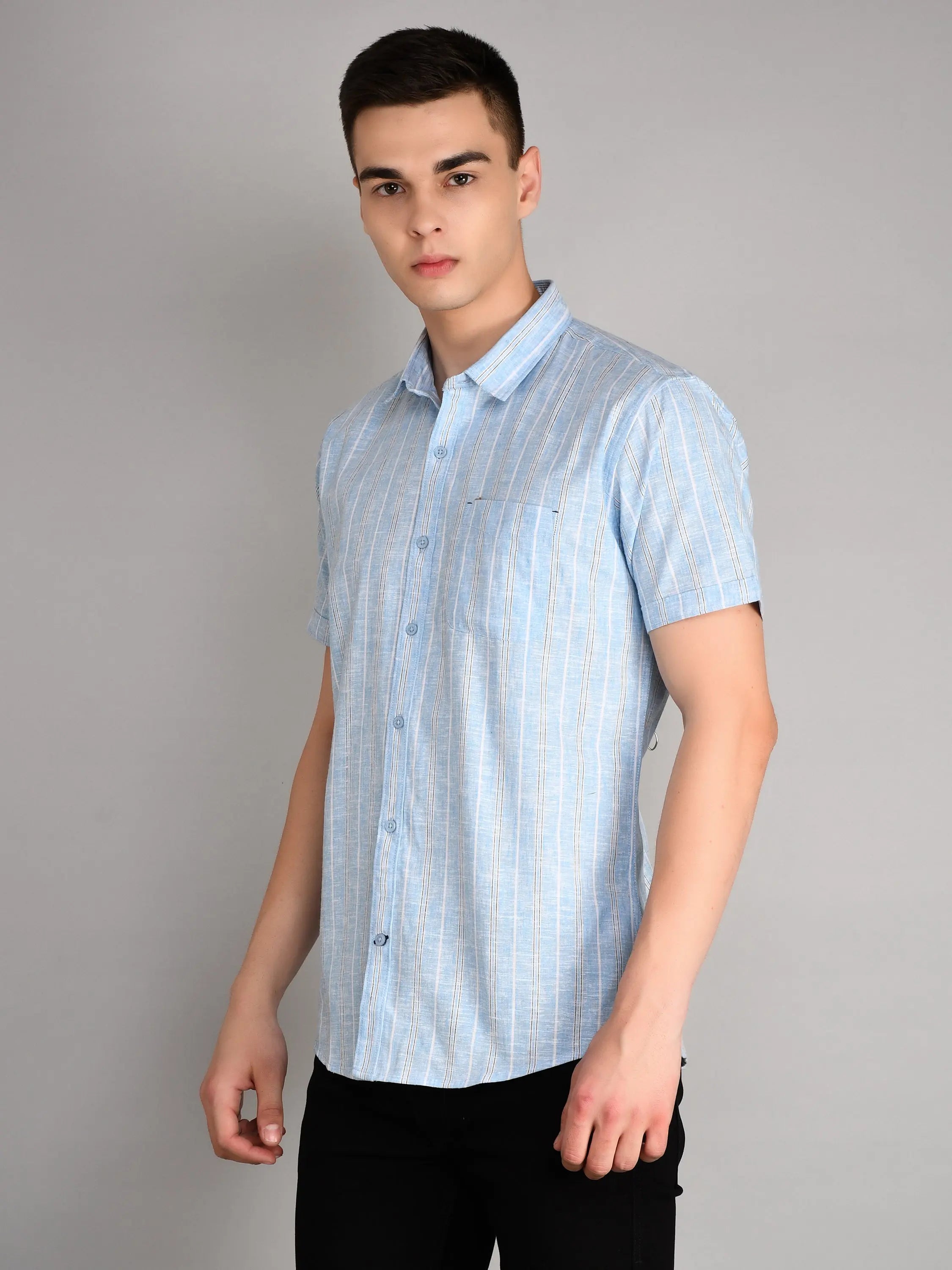 Sky Blue Checkered Regular Fit Shirt TIM PARIS