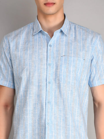 Sky Blue Checkered Regular Fit Shirt TIM PARIS
