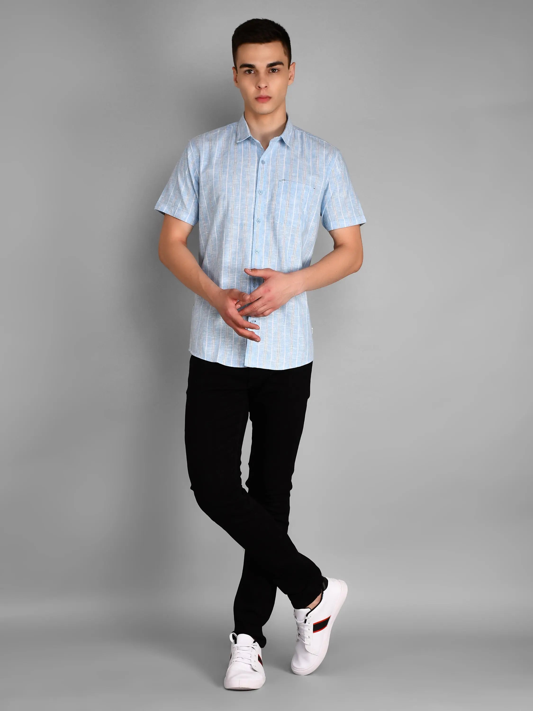Sky Blue Checkered Regular Fit Shirt TIM PARIS