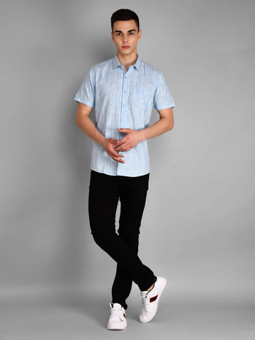 Sky Blue Checkered Regular Fit Shirt TIM PARIS