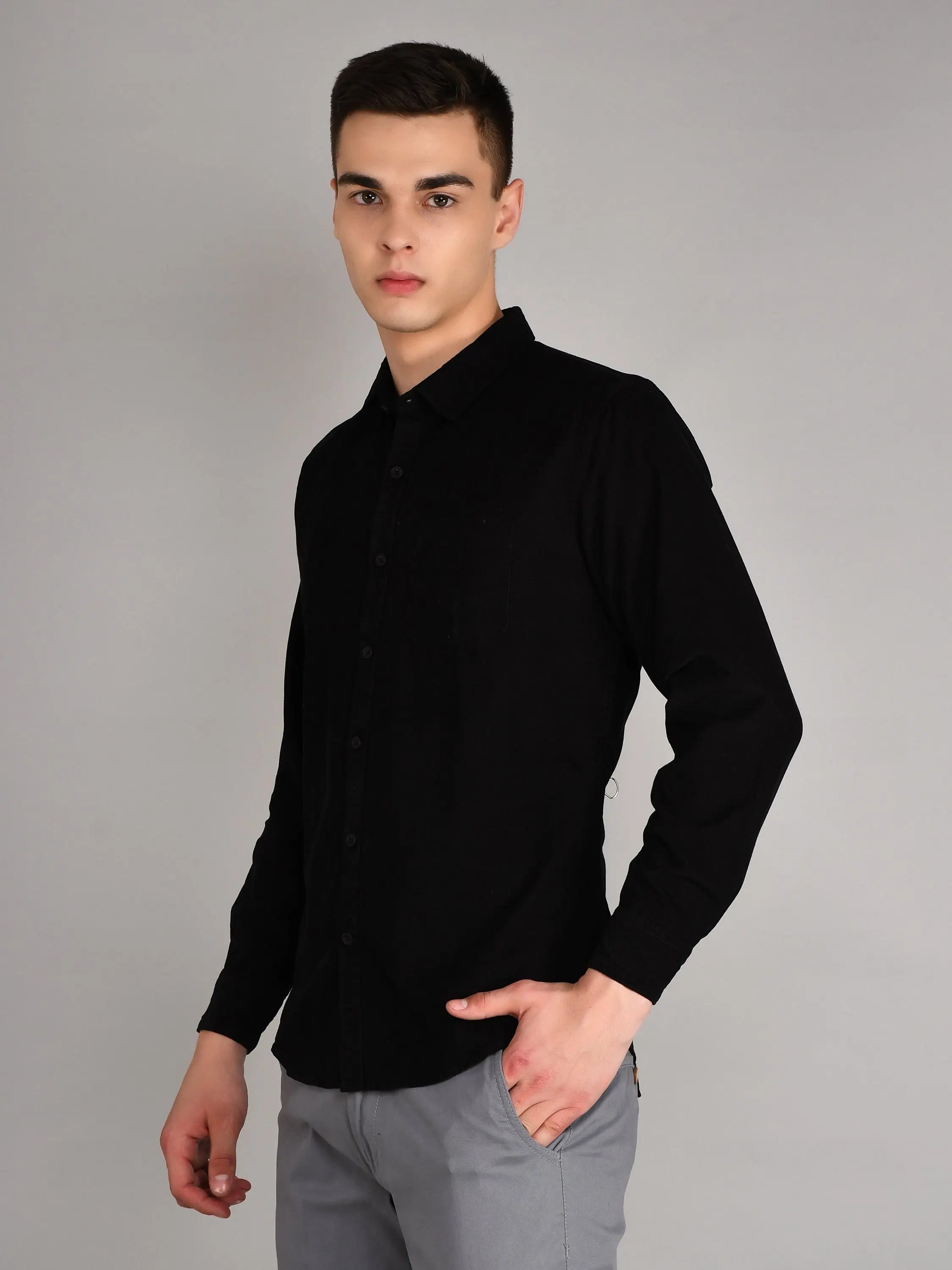 Black Solid Regular Fit Shirt TIM PARIS