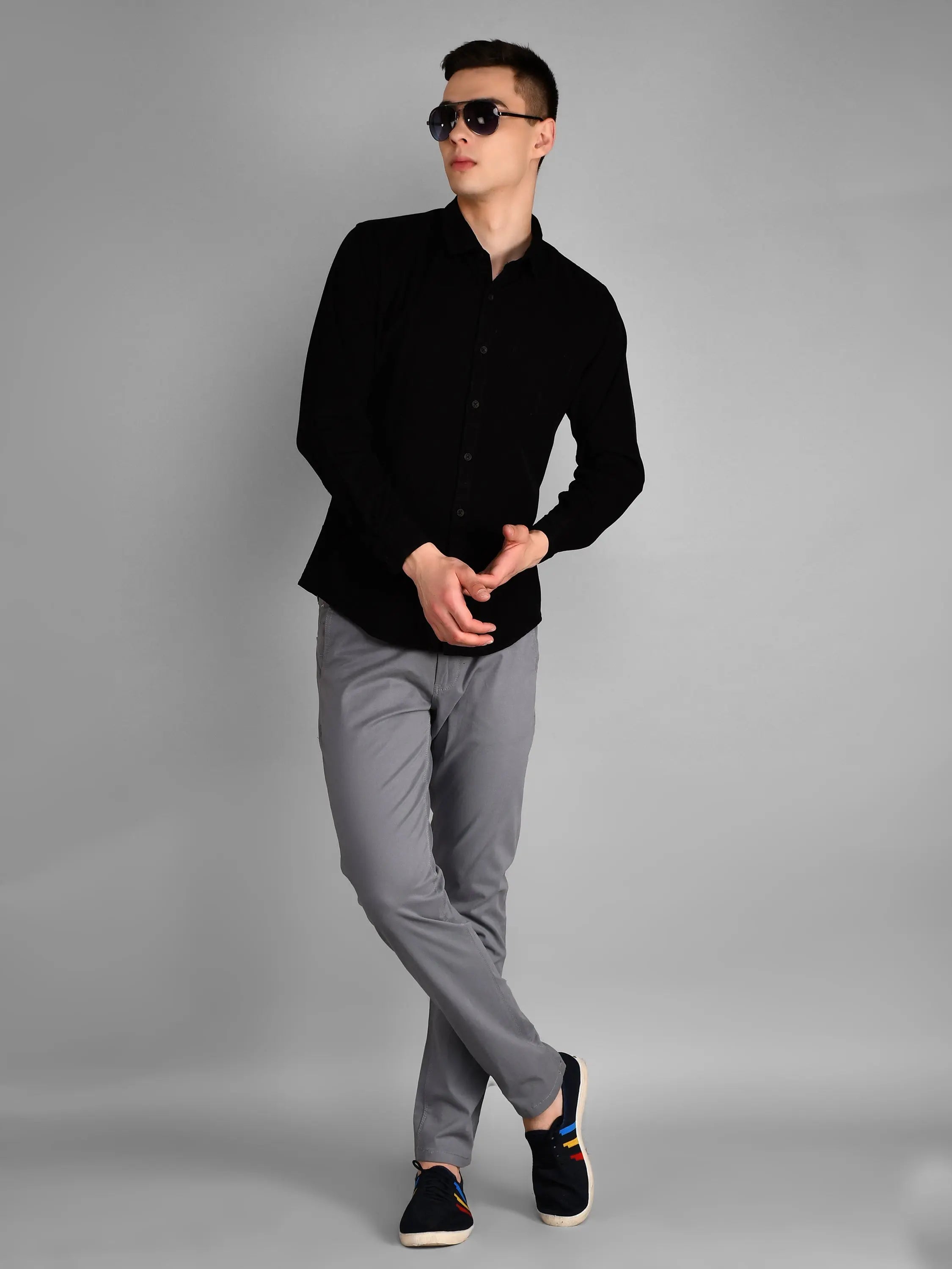 Black Solid Regular Fit Shirt TIM PARIS