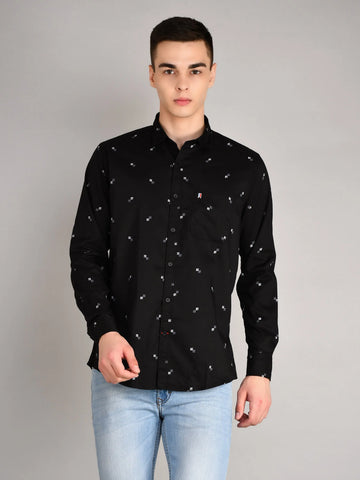 Black Printed Regular Fit Shirt TIM PARIS