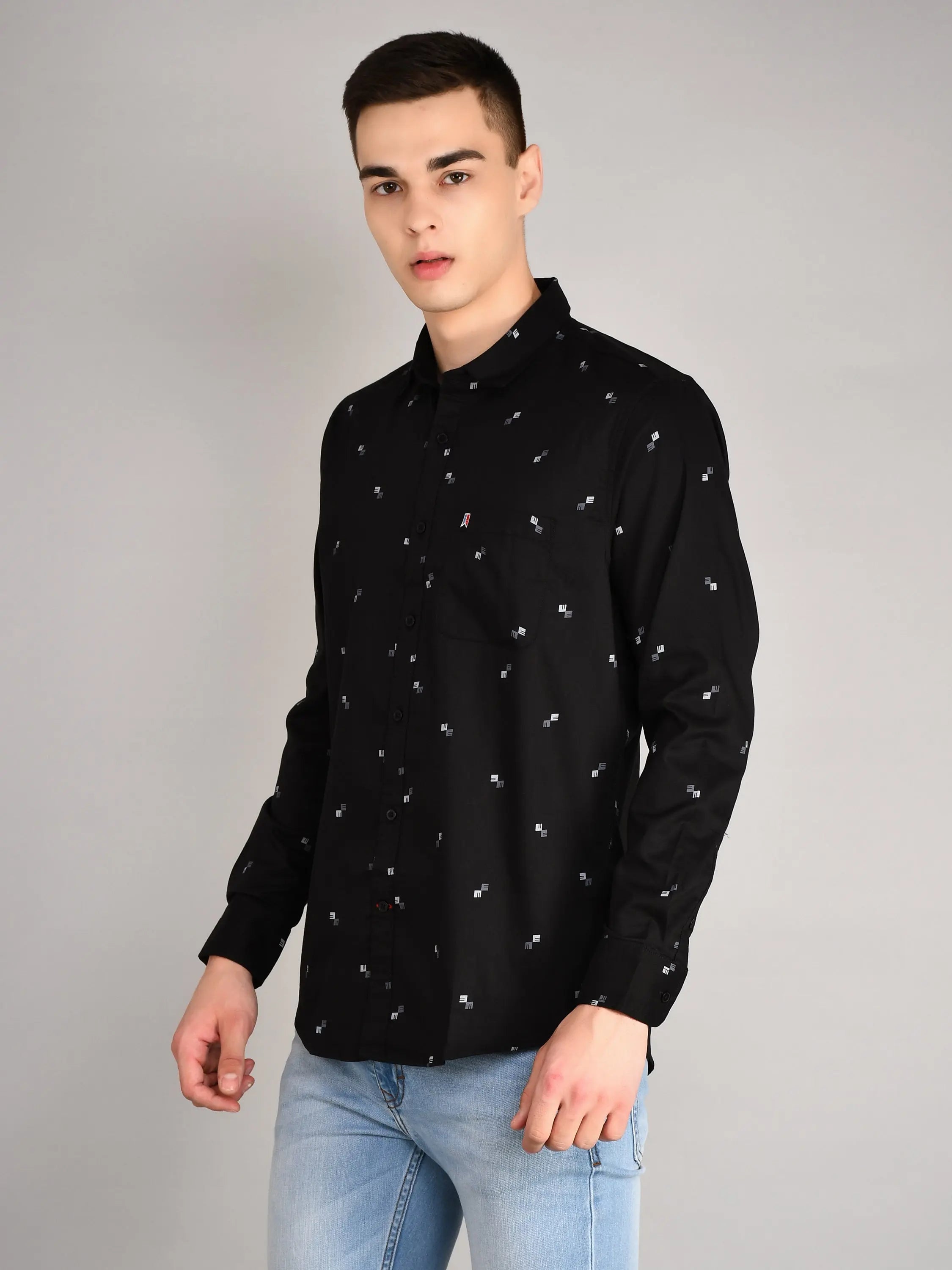 Black Printed Regular Fit Shirt TIM PARIS