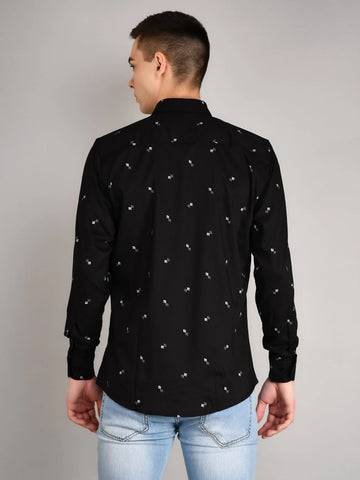 Black Printed Regular Fit Shirt TIM PARIS